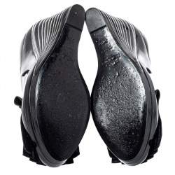 Pre Owned Saint Laurent Paris Black Patent Leather Myranda Fringe Detail Wedge Pumps Size 38.5