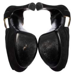 Pre Owned Yves Saint Laurent Black Cut Out Suede Palais Peep Toe Platform Pumps Size 36