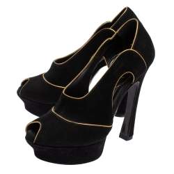 Pre Owned Yves Saint Laurent Black Cut Out Suede Palais Peep Toe Platform Pumps Size 36