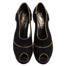 Pre Owned Yves Saint Laurent Black Cut Out Suede Palais Peep Toe Platform Pumps Size 36