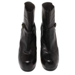 Pre Owned حذاء بوت كاحل إيفز سان ل وران نعل سميك تريبتو جلد أسود مقاس 38