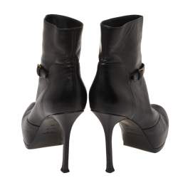 Pre Owned حذاء بوت كاحل إيفز سان لوران نعل سميك تريبتو جلد أسود مقاس 38