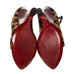 Pre Owned Yves Saint Laurent Animal Print Calf Hair Ankle Strap Wedge Sandals Size 39