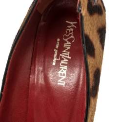 Pre Owned Yves Saint Laurent Animal Print Calf Hair Ankle Strap Wedge Sandals Size 39