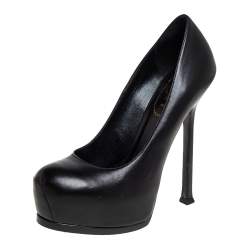 Pre Owned Yves Saint Laurent Black Leather Tribtoo Platform Pumps Size 37