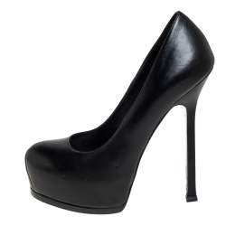 Pre Owned Yves Saint Laurent Black Leather Tribtoo Platform Pumps Size 37