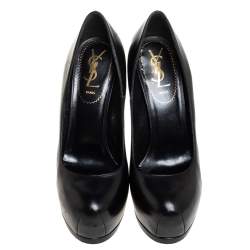 Pre Owned Yves Saint Laurent Black Leather Tribtoo Platform Pumps Size 37