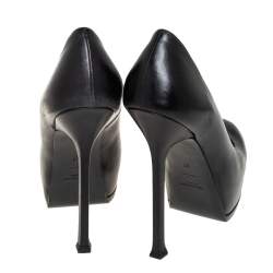 Pre Owned Yves Saint Laurent Black Leather Tribtoo Platform Pumps Size 37