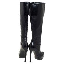 Pre Owned حذاء بوت إيف سان لوران ثعبان وجلد أسود بطول الركبة مقاس 39