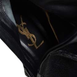 Pre Owned حذاء بوت إيف سان لوران ثعبان وجلد أسود بطول الركبة مقاس 39