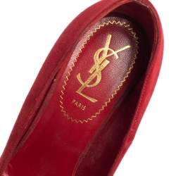 Pre Owned Yves Saint Laurent Red Suede Tribtoo Platform Pumps Size 36.5
