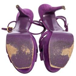 Pre Owned  Yves Saint Laurent Purple Suede Tribute Chain Detail Platform Sandals Size 39
