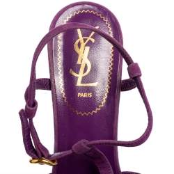 Pre Owned  Yves Saint Laurent Purple Suede Tribute Chain Detail Platform Sandals Size 39
