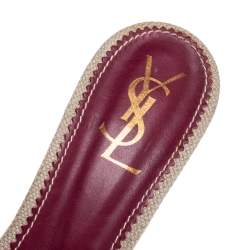 Pre Owned Yves Saint Laurent Vintage Beige/Red Canvas And Leather Love Slide Sandals Size 41