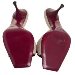 Pre Owned Yves Saint Laurent Vintage Beige/Red Canvas And Leather Love Slide Sandals Size 41