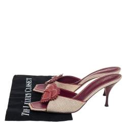 Pre Owned Yves Saint Laurent Vintage Beige/Red Canvas And Leather Love Slide Sandals Size 41