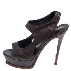 Yves Saint Laurent Dark Brown Soft Leather Platform Sandals Size 37.5