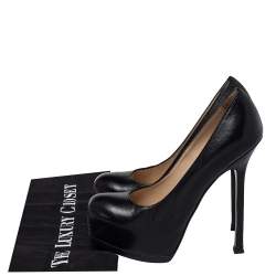 Pre Owned حذاء كعب عالي ايفز سان لوران نعل سميك تريبتو جلد أسود مقاس 36.5