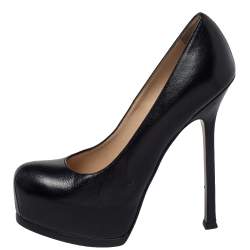 Pre Owned حذاء كعب عالي ايفز سان لوران نعل سميك تريبتو جلد أسود مقاس 36.5