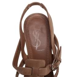 Pre Owned Yves Saint Laurent Beige Braided Leather Hamptons Platform Sandals Size 37