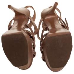 Pre Owned Yves Saint Laurent Beige Braided Leather Hamptons Platform Sandals Size 37