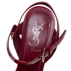 Pre Owned Yves Saint Laurent Burgundy Patent Leather Tribute Platform Sandals Size 37.5