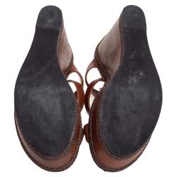 Pre Owned صندل أيف سان لوران كعب روك سلايد نعل سميك جلد بني مقاس 40