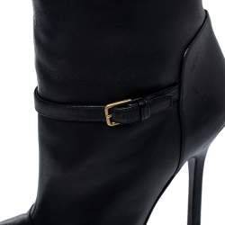 Pre Owned Yves Saint Laurent Black Leather Tribtoo Platform Ankle Length Boots Size 37.5