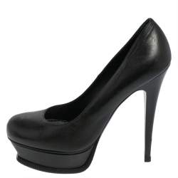 Pre Owned Yves Saint Laurent Black Leather Janis Platform Pumps Size 39.5
