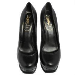 Pre Owned Yves Saint Laurent Black Leather Janis Platform Pumps Size 39.5
