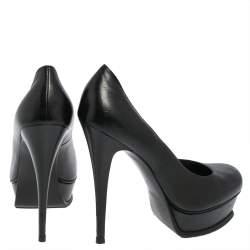 Pre Owned Yves Saint Laurent Black Leather Janis Platform Pumps Size 39.5