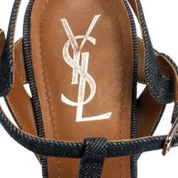Pre Owned Yves Saint Laurent Blue Denim Tribute Platform Sandals 38.5