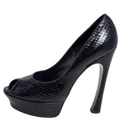 Pre Owned Yves Saint Laurent Black Snakeskin Palais Platform Peep Toe Pumps Size 39