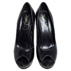 Pre Owned Yves Saint Laurent Black Snakeskin Palais Platform Peep Toe Pumps Size 39
