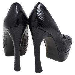 Pre Owned Yves Saint Laurent Black Snakeskin Palais Platform Peep Toe Pumps Size 39