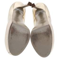 Pre Owned Yves Saint Laurent Gold Leather Tribtoo Platform Pumps Size 38.5