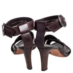 Pre Owned صندل إيف سان لوران جلد بني بحزام للكاحل مقاس 37