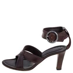 Pre Owned صندل إيف سان لوران جلد بني بحزام للكاحل مقاس 37