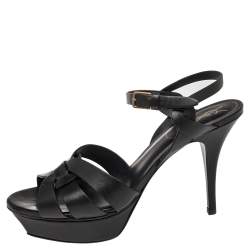 مملوكة مسبقًا صندل إيف سان لوران تريبيوت جلد أسود مقاس 40.5