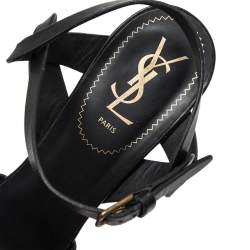 مملوكة مسبقًا صندل إيف سان لوران تريبيوت جلد أسود مقاس 40.5