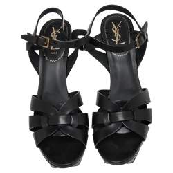 مملوكة مسبقًا صندل إيف سان لوران تريبيوت جلد أسود مقاس 40.5