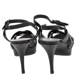 مملوكة مسبقًا صندل إيف سان لوران تريبيوت جلد أسود مقاس 40.5