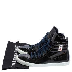 Yves Saint Laurent Black Patent Leather High Top Sneakers Size 41