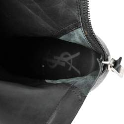 Pre Owned حذاء بوت أيف سان لوران سويدي أسود وجلد نعل سميك بطول الركبة مقاس 37