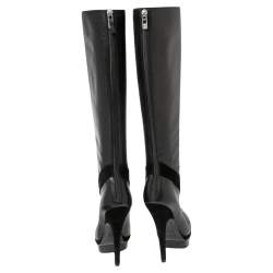 Pre Owned حذاء بوت أيف سان لوران سويدي أسود وجلد نعل سميك بطول الركبة مقاس 37