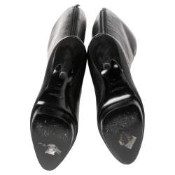 Pre Owned حذاء بوت أيف سان لوران سويدي أسود وجلد نعل سميك بطول الركبة مقاس 37