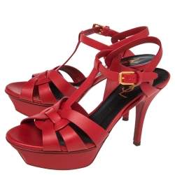 مملوكة مسبقًا Yves Saint Laurent  Red  Leather Tribute Platform Sandals Size 36