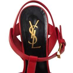 مملوكة مسبقًا Yves Saint Laurent  Red  Leather Tribute Platform Sandals Size 36