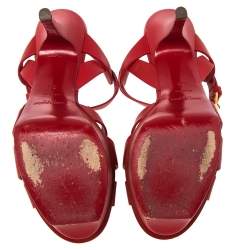 مملوكة مسبقًا Yves Saint Laurent  Red  Leather Tribute Platform Sandals Size 36