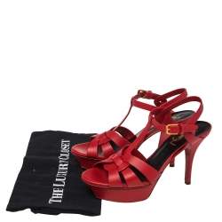 مملوكة مسبقًا Yves Saint Laurent  Red  Leather Tribute Platform Sandals Size 36
